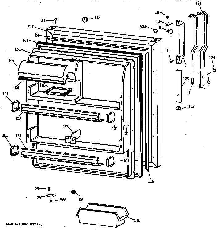 GE TBG18JAXSRAA fresh food door diagram