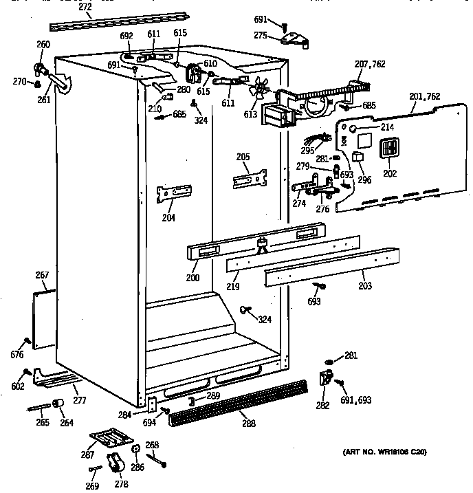 GE TBG18JAXSRAA cabinet parts diagram