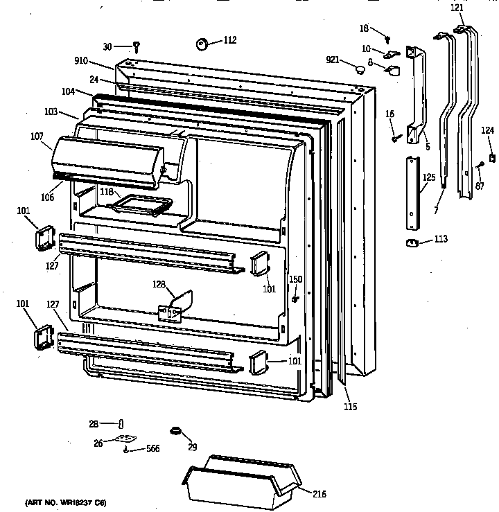 GE TBT18JAXVRWW fresh food door diagram