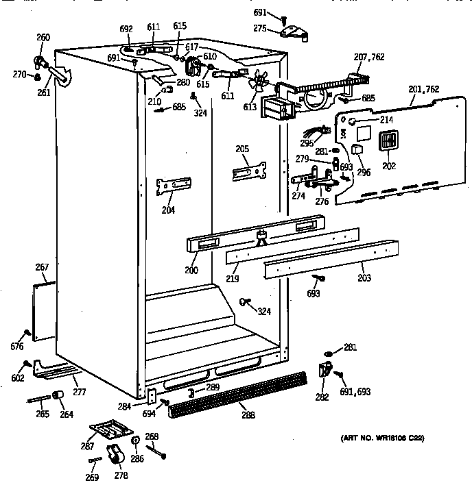 GE TBT18JAXVRWW cabinet parts diagram