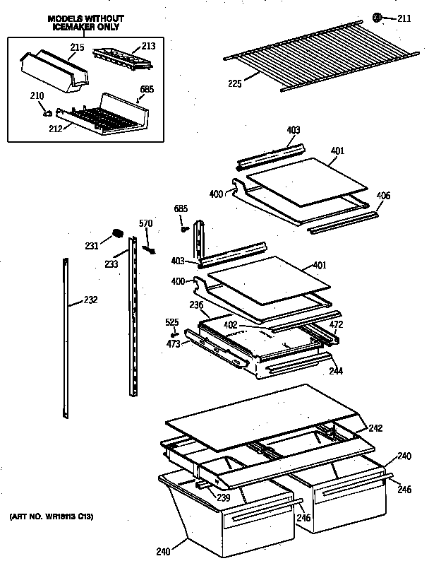 GE TBT18JAXVRWW shelf parts diagram