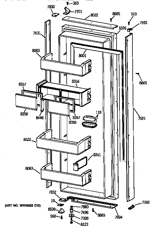 GE ZIS42NXA fresh food door diagram