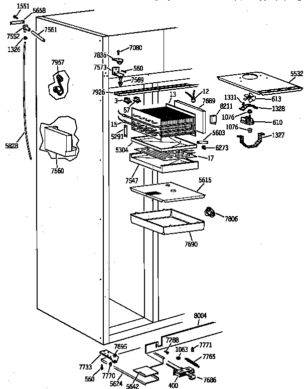 GE ZIS42NXA freezer section diagram