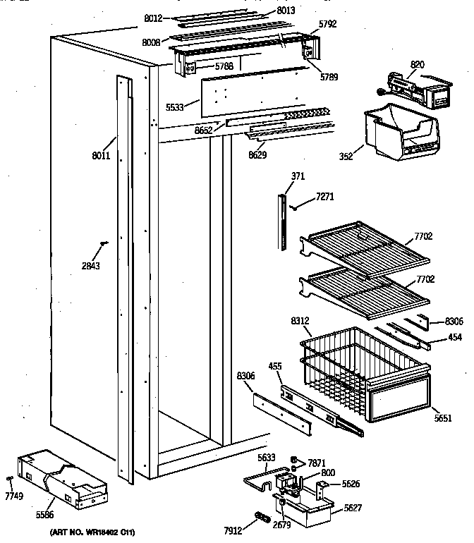 GE ZIS42NXA freezer section diagram