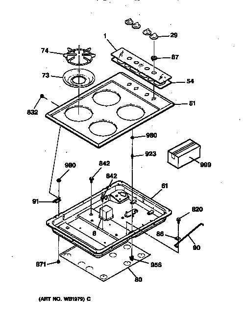 GE JGP319EP3HA cooktop diagram