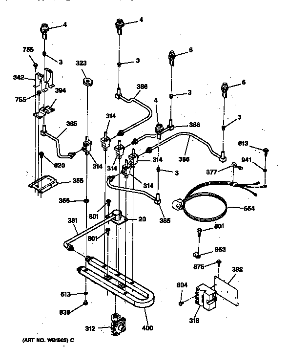 GE JGP636AEV1AA gas & burner parts diagram