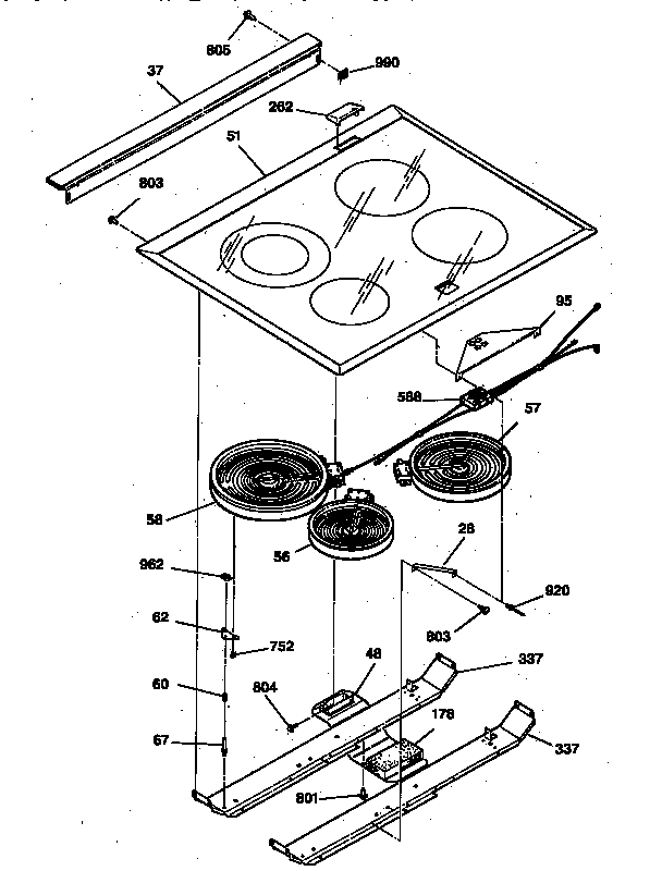 GE JCSP38GV1BB cooktop diagram
