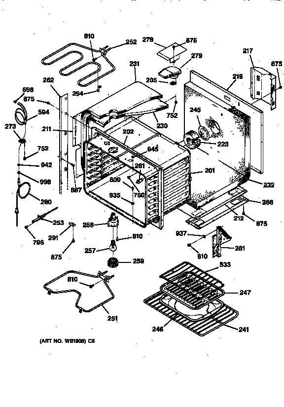 GE ZET757BW1BB upper body parts diagram