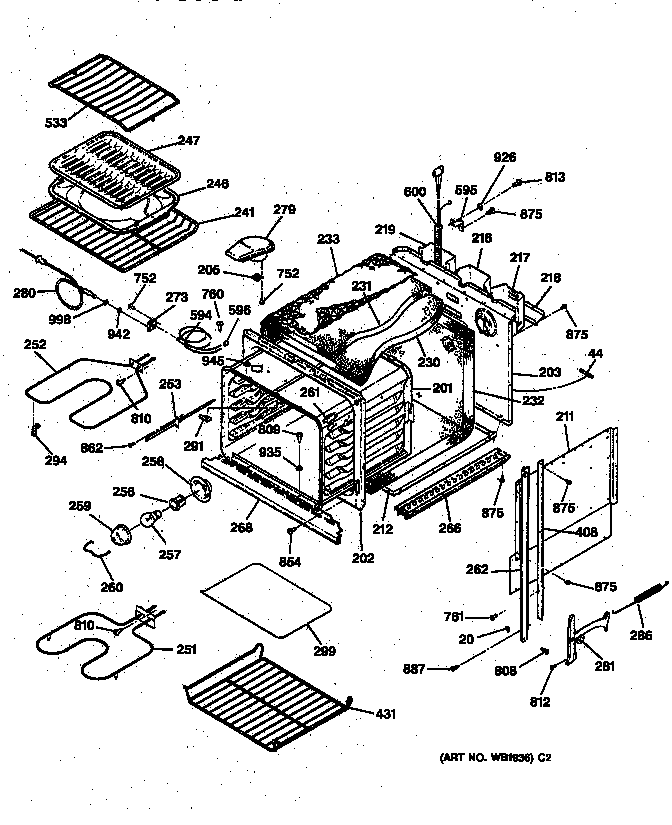 GE ZEK737BW1BB body parts diagram