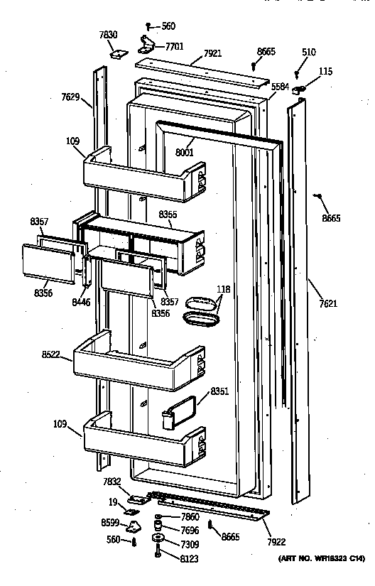 GE ZISW42DYB fresh food door diagram