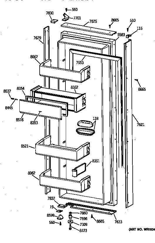 GE ZIS36NYB fresh food door diagram