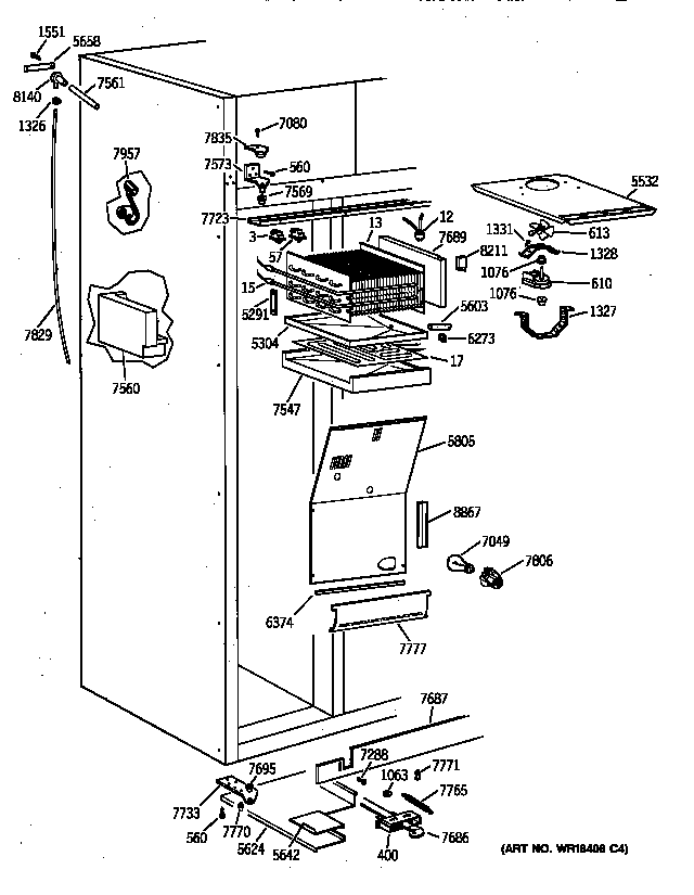 GE ZIS36NYB freezer section diagram