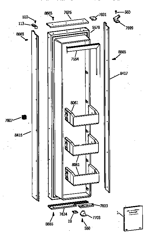 GE ZIS42NYB freezer door diagram