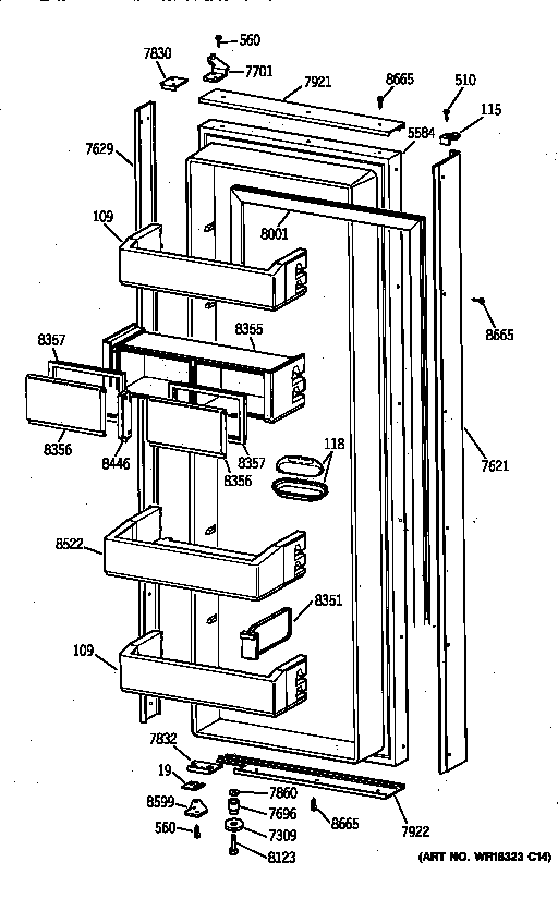 GE ZIS42NYB fresh food door diagram