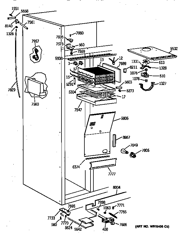 GE ZIS42NYB freezer section diagram