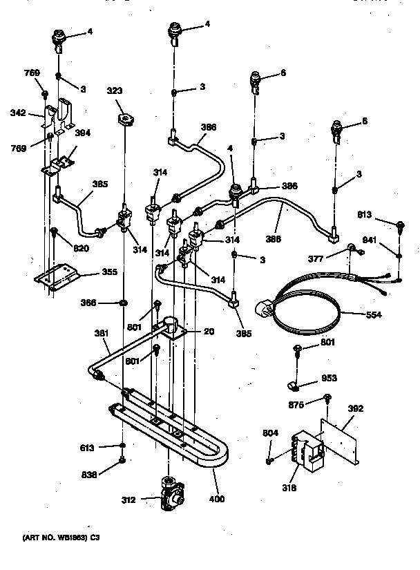 GE JGP636WEV5WW burner parts diagram