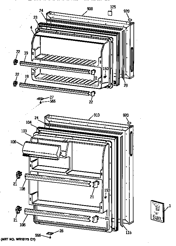 GE TBX14SYZCLWH doors diagram