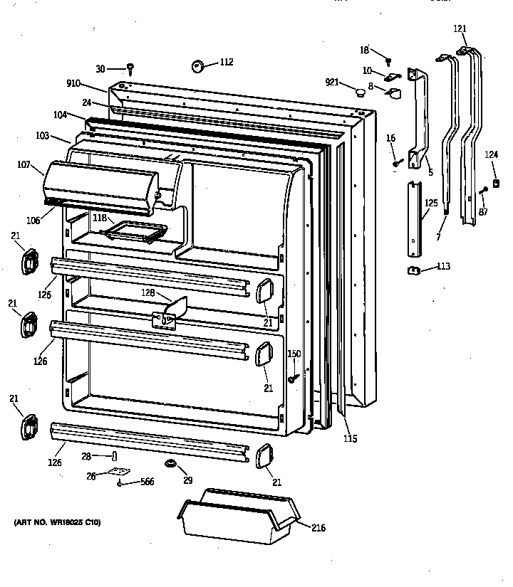 GE TBX21DAXPRWW fresh food door diagram