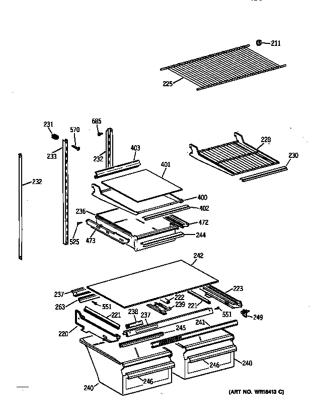 GE TBX19DIYHRAA shelf parts diagram