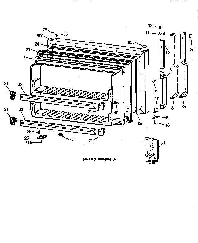 GE TBT24JAXJRAA freezer door diagram
