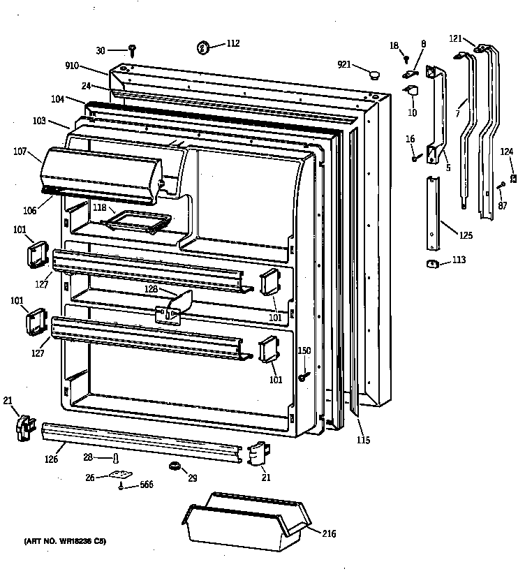 GE TBT24JAXJRAA fresh food door diagram