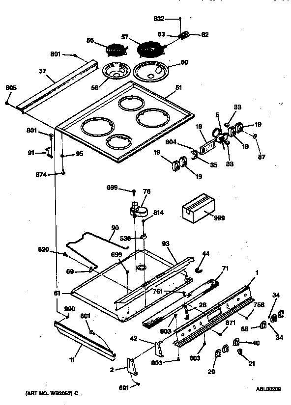 GE JSS16PW2AD cooktop diagram