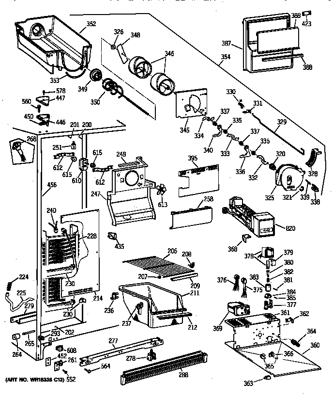 GE TFX20JRXFAA freezer section diagram