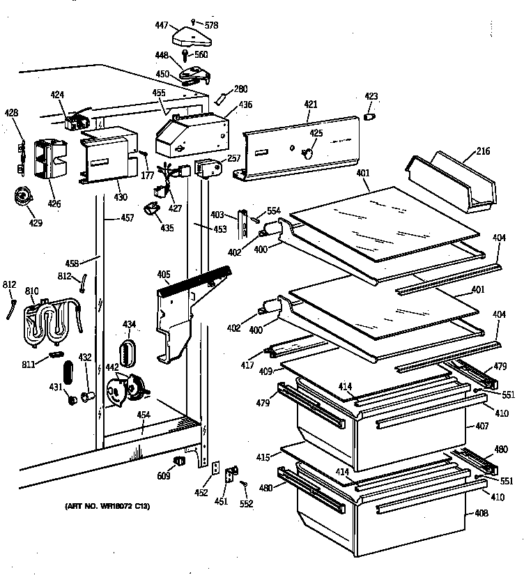 GE TFX20JRXFAA fresh food section diagram