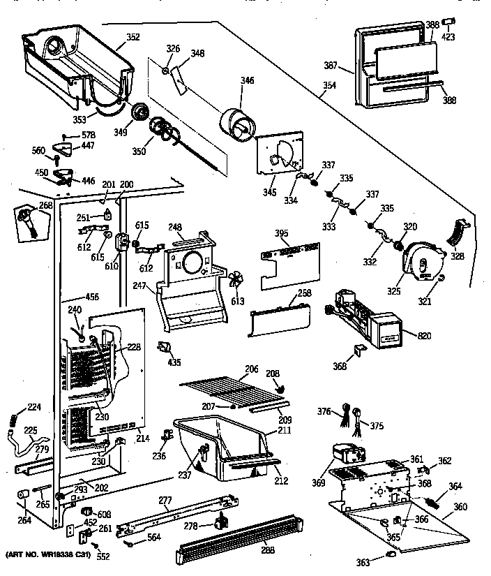 GE TFX22JWYFWW freezer section diagram
