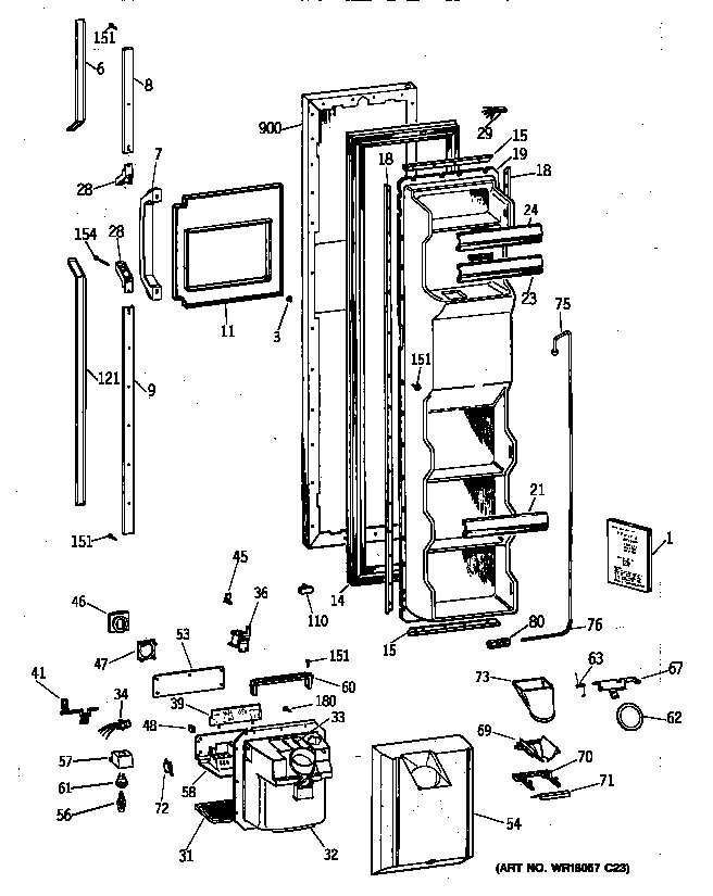 GE TFX22PRXFWW freezer door diagram