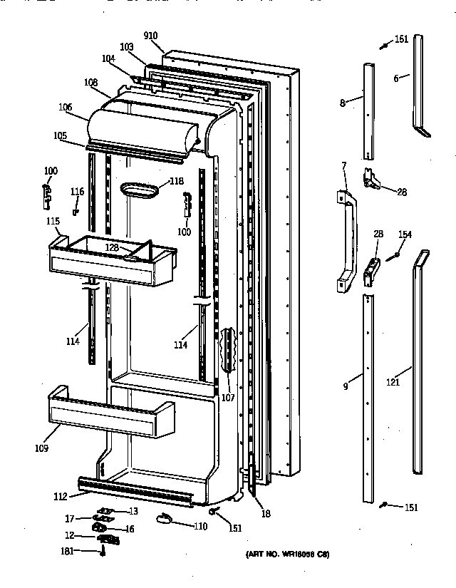 GE TFX22PRXFWW fresh food door diagram