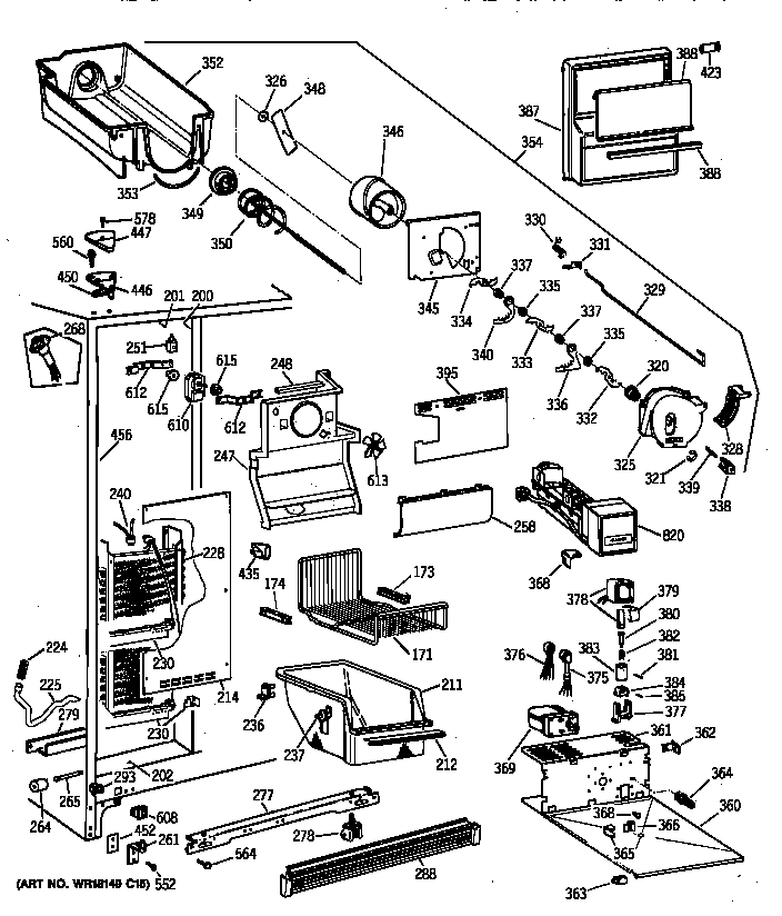 GE TFX22PRXFWW freezer section diagram