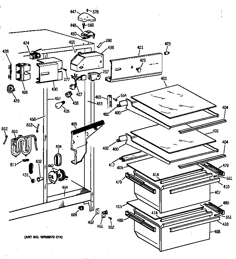 GE TFX20NWXFWH fresh food section diagram