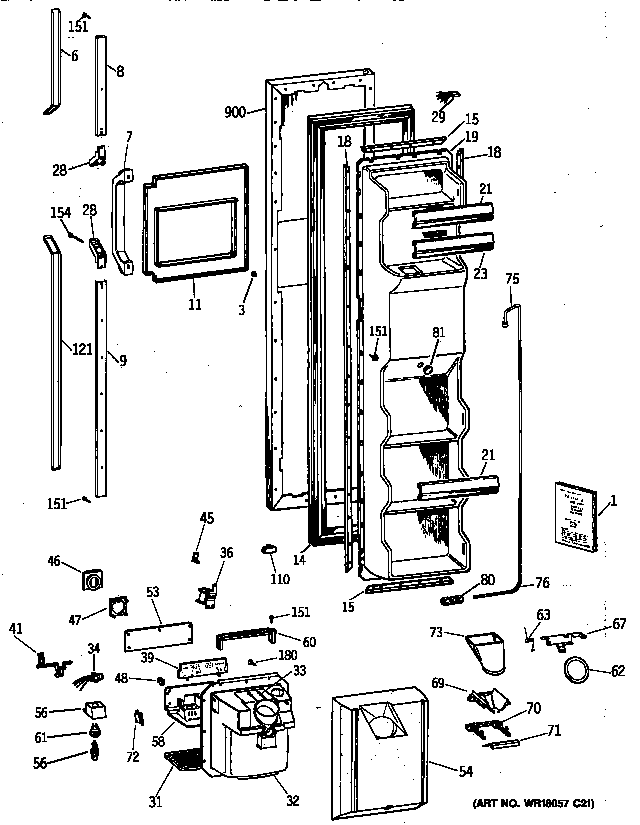 GE TFX25CRYFWW freezer door diagram