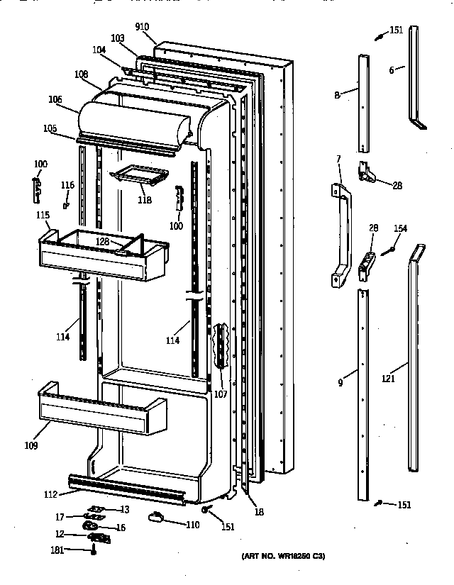GE TFX25CRYFWW fresh food door diagram