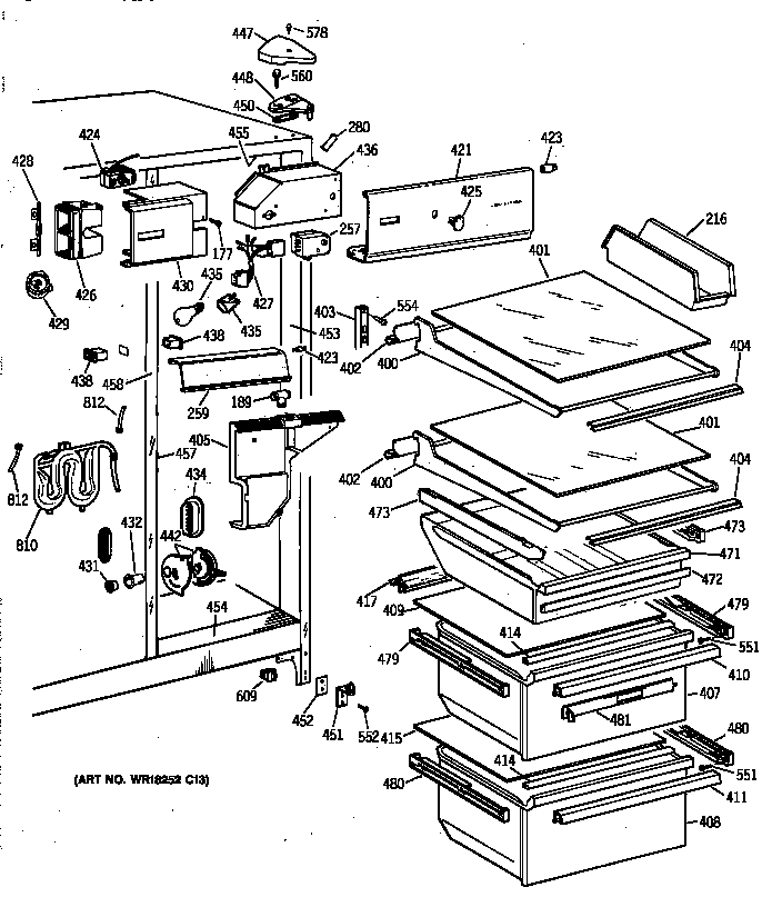 GE TFX25CRYFWW fresh food section diagram