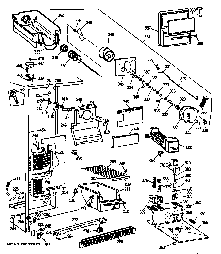 GE TFX25JRYFWW freezer section diagram