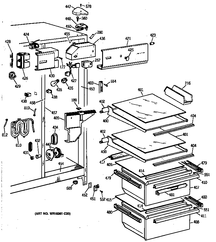 GE TFX25JRYFWW fresh food section diagram