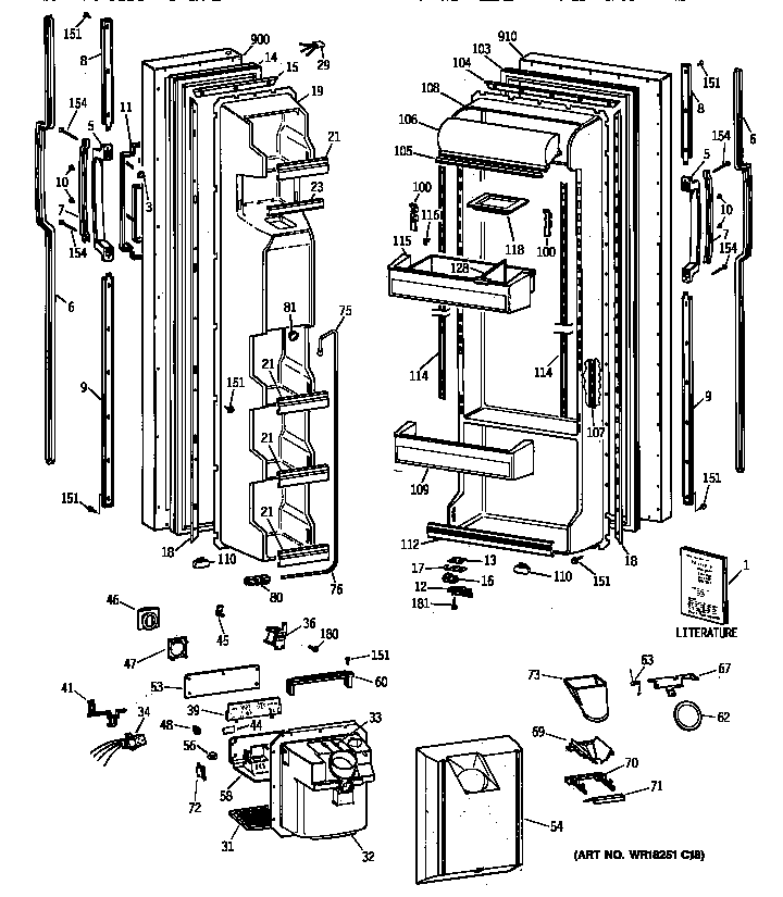 GE TFX25JWYFWW doors diagram