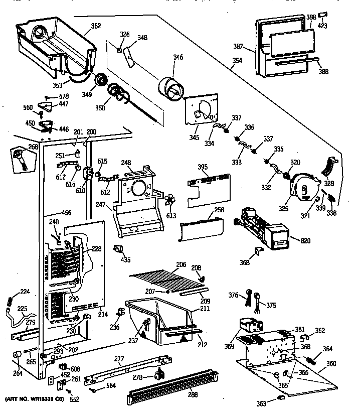 GE TFX25JWYFWW freezer section diagram