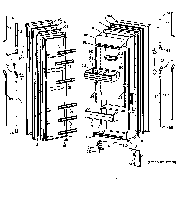 GE TFX25PAYFBB doors diagram
