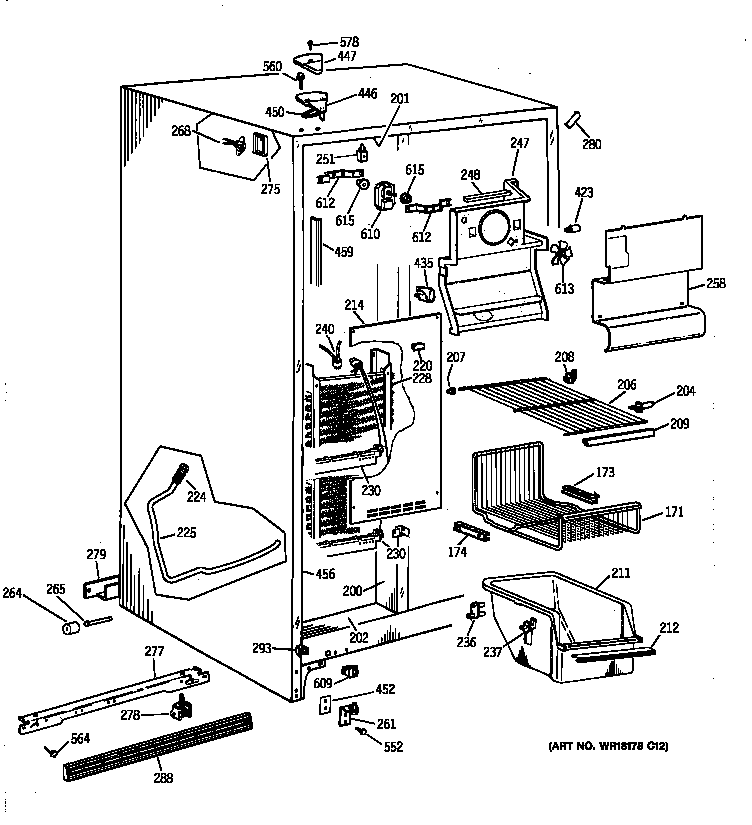 GE TFX25PAYFBB freezer section diagram