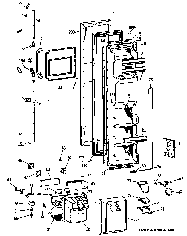 GE TFX25PRYFWW freezer door diagram