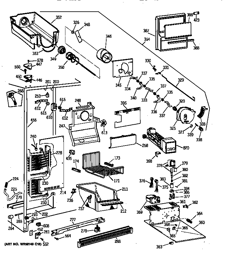 GE TFX25PRYFWW freezer section diagram