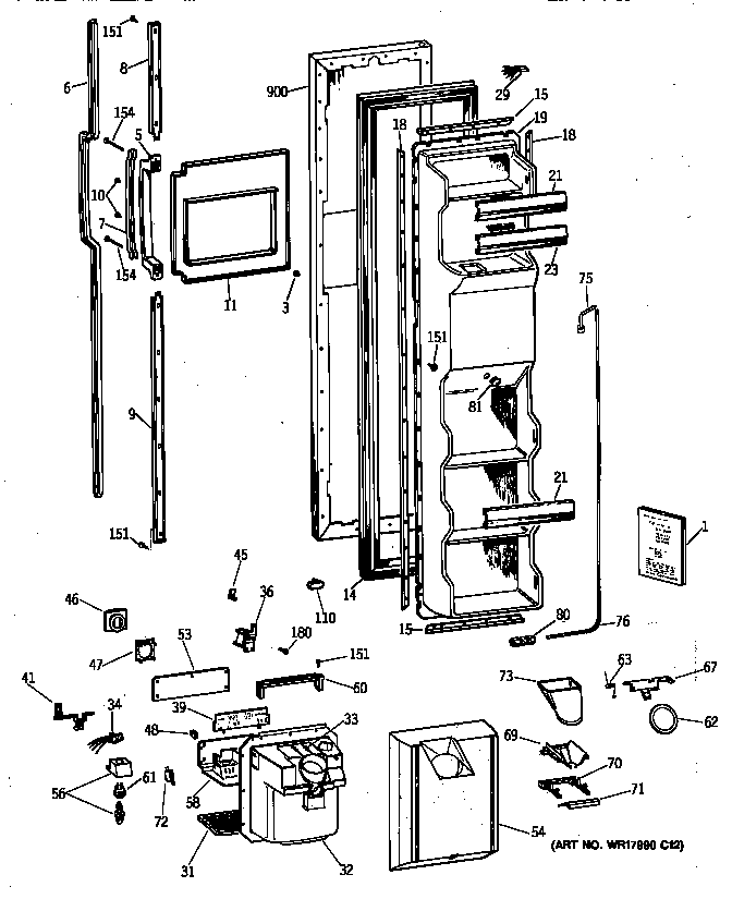 GE TFX25ZRYFWW freezer door diagram