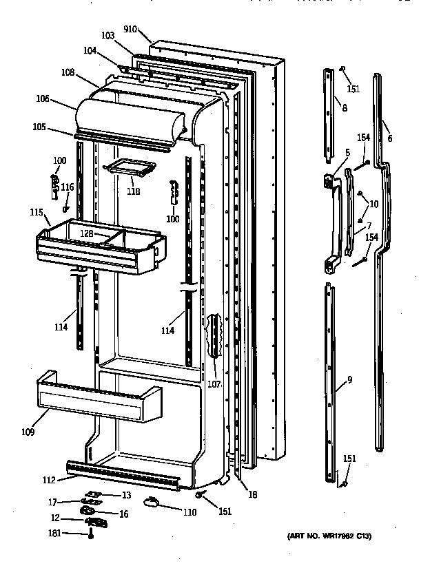 GE TFX25ZRYFWW fresh food door diagram