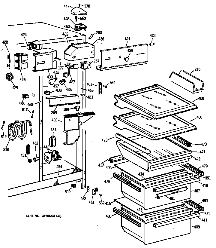 GE TFX25ZRYFWW fresh food section diagram