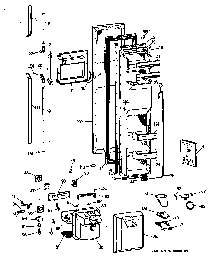 GE TFX27PFXFAA freezer door diagram