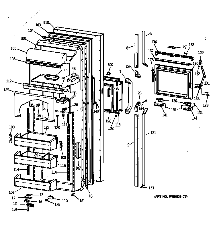 GE TFX27PFXFAA fresh food door diagram