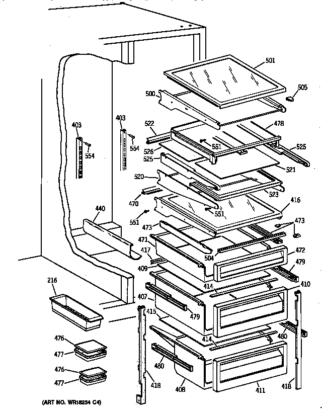 GE TFX27PFXFAA fresh food shelves diagram